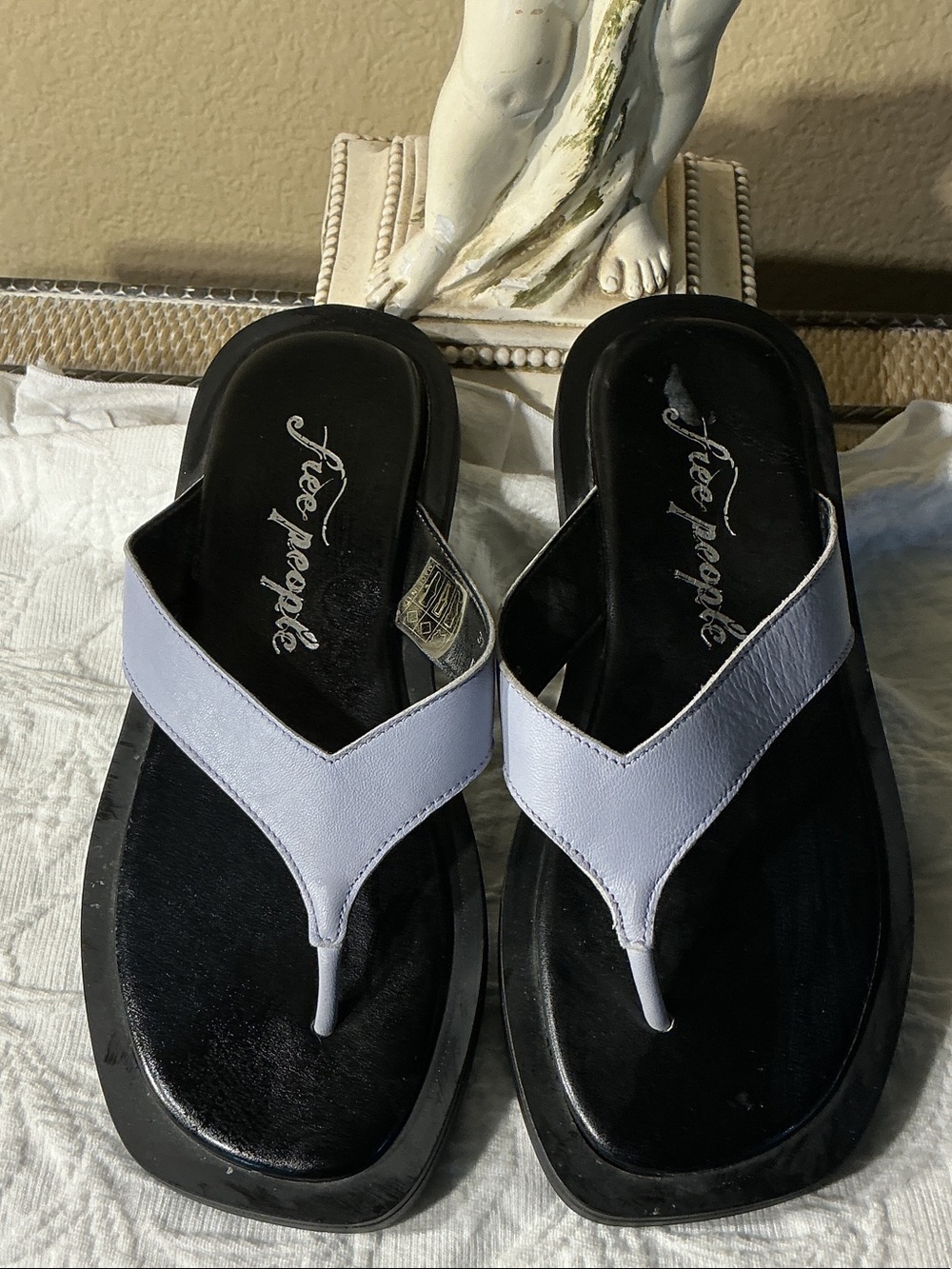 Free People Black Footbed Grey/ violet Strappy Thong Sandals